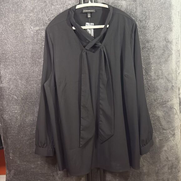 Lane Bryant Long Sleeve Black Solid Button Down Blouse Shirt Womens 22/24 New - Picture 10 of 12